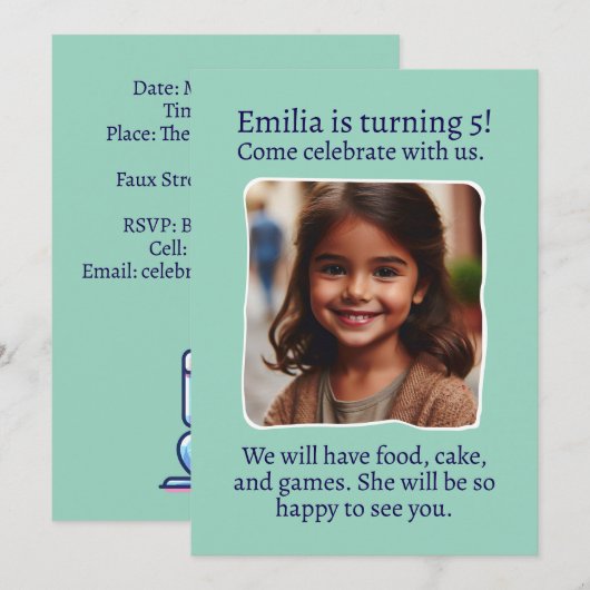 Gepersonaliseerde foto 5e verjaardag kaart (Voorkant / Achterkant)