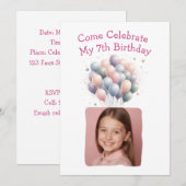 Gepersonaliseerde foto 7e verjaardag ballonnen kaart (Voorkant / Achterkant)