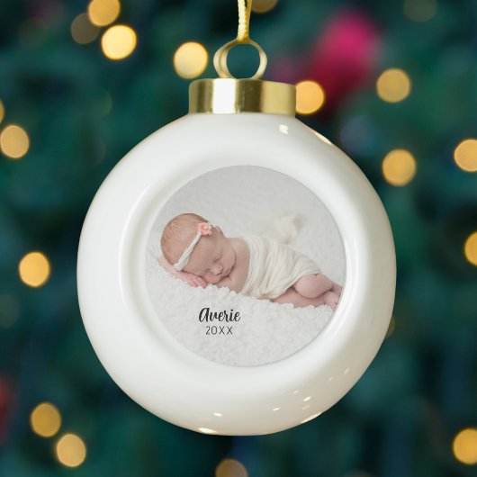 Gepersonaliseerde foto Baby 1e kerst Keramische Bal Ornament