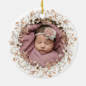 Gepersonaliseerde Foto Baby 1st Christmas Wildflow Keramisch Ornament (Achterkant)