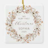 Gepersonaliseerde Foto Baby 1st Christmas Wildflow Keramisch Ornament (Voorkant)