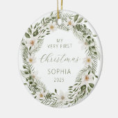 Gepersonaliseerde Foto Baby 1st Christmas Woodland Keramisch Ornament (Links)