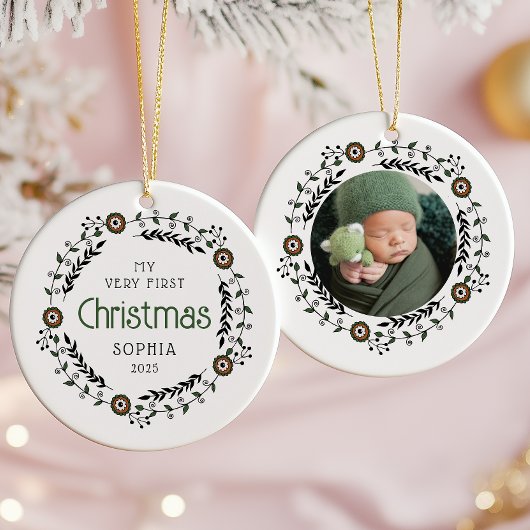 Gepersonaliseerde Foto Baby Eerste Kerst Noords Keramisch Ornament