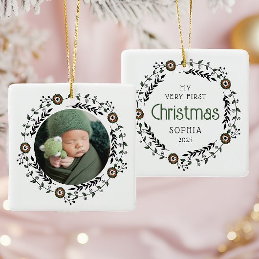Gepersonaliseerde Foto Baby Eerste Kerst Noords Keramisch Ornament