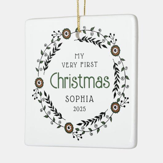 Gepersonaliseerde Foto Baby Eerste Kerst Noords Keramisch Ornament (Links)