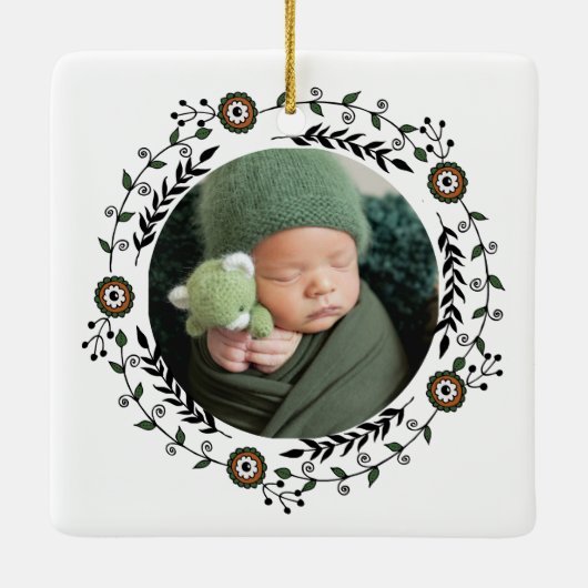 Gepersonaliseerde Foto Baby Eerste Kerst Noords Keramisch Ornament (Achterkant)