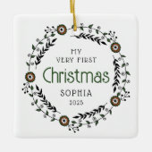 Gepersonaliseerde Foto Baby Eerste Kerst Noords Keramisch Ornament (Voorkant)