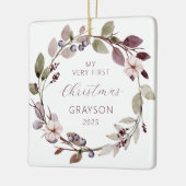 Gepersonaliseerde Foto Baby Eerste Kerst Paarse Keramisch Ornament (Links)