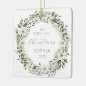 Gepersonaliseerde Foto Baby Eerste Kerstbos Keramisch Ornament (Links)