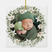 Gepersonaliseerde Foto Baby Eerste Kerstbos Keramisch Ornament (Achterkant)
