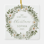 Gepersonaliseerde Foto Baby Eerste Kerstbos Keramisch Ornament (Voorkant)