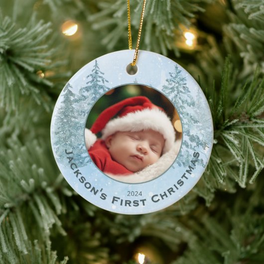 Gepersonaliseerde foto Baby's Eerste Kerstmis Keramisch Ornament (Boom)