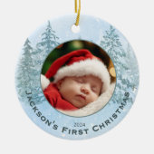Gepersonaliseerde foto Baby's Eerste Kerstmis Keramisch Ornament (Voorkant)