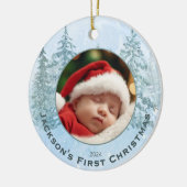 Gepersonaliseerde foto Baby's Eerste Kerstmis Keramisch Ornament (Links)