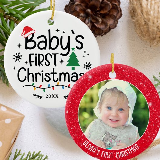 Gepersonaliseerde foto Baby's Eerste Kerstmis Keramisch Ornament