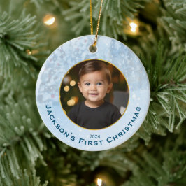 Gepersonaliseerde foto Baby's Eerste Kerstmis Keramisch Ornament