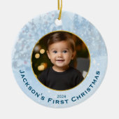 Gepersonaliseerde foto Baby's Eerste Kerstmis Keramisch Ornament (Voorkant)