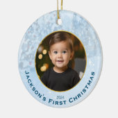 Gepersonaliseerde foto Baby's Eerste Kerstmis Keramisch Ornament (Links)