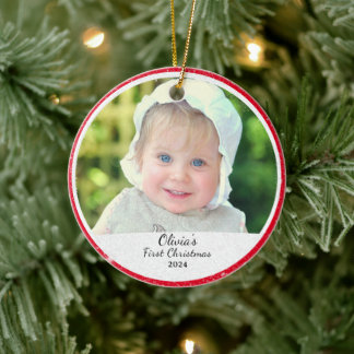 Gepersonaliseerde foto Baby's Eerste Kerstmis Keramisch Ornament