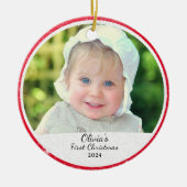 Gepersonaliseerde foto Baby's Eerste Kerstmis Keramisch Ornament (Voorkant)