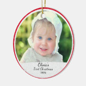Gepersonaliseerde foto Baby's Eerste Kerstmis Keramisch Ornament (Links)