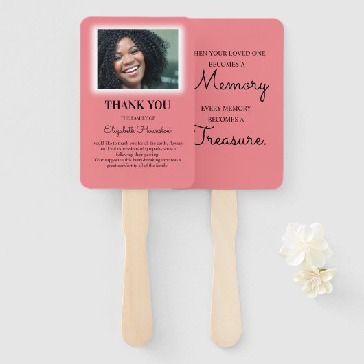 Gepersonaliseerde foto begrafenis dank je wel handwaaier (Voorkant en achterkant)