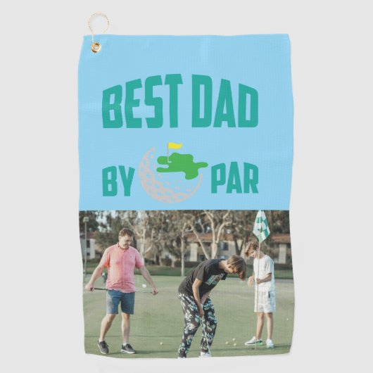 Gepersonaliseerde foto Best Dad van Par Golfhanddoek (Voorkant)