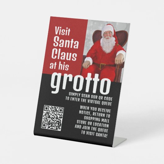Gepersonaliseerde foto, Bezoek Santa, QRCode Queue Reclamebord Met Voetstuk (Voorkant)