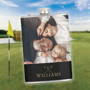 Gepersonaliseerde foto Black en Gold Golf Clubs Heupfles
