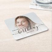 Gepersonaliseerde foto Black Script 21e verjaardag Kartonnen Onderzetters (Schuin)