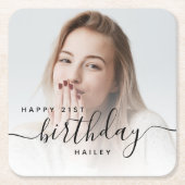 Gepersonaliseerde foto Black Script 21e verjaardag Kartonnen Onderzetters (Voorkant)