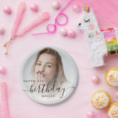 Gepersonaliseerde foto Black Script 21e verjaardag Papieren Bordje (Feest)