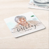 Gepersonaliseerde foto Black Script 70e verjaardag Kartonnen Onderzetters (Schuin)