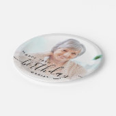 Gepersonaliseerde foto Black Script 70e verjaardag Papieren Bordje (Gekanteld)