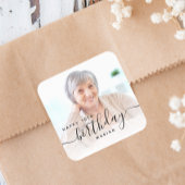 Gepersonaliseerde foto Black Script 70e verjaardag Vierkante Sticker