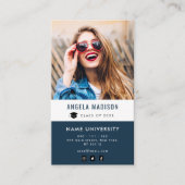 gepersonaliseerde foto blauw afstuderen invoegen visitekaartje (Voorkant)