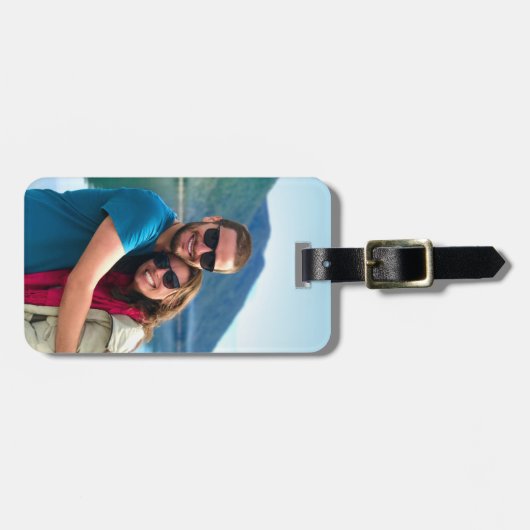 Gepersonaliseerde Foto Blauw Eenvoudig Modern Bagagelabel (Voorkant horizontaal)