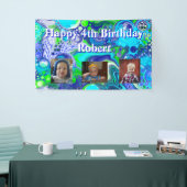 Gepersonaliseerde foto Blauw en groen Verjaardag Spandoek (Beurs)