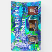 Gepersonaliseerde foto Blauw en groen Verjaardag Spandoek (Verticaal)