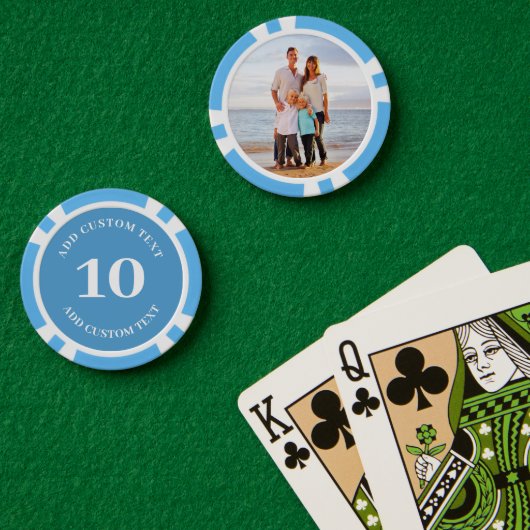 Gepersonaliseerde foto blauw genummerd 10 spel poker chips (Pokertafel (Dubbel))