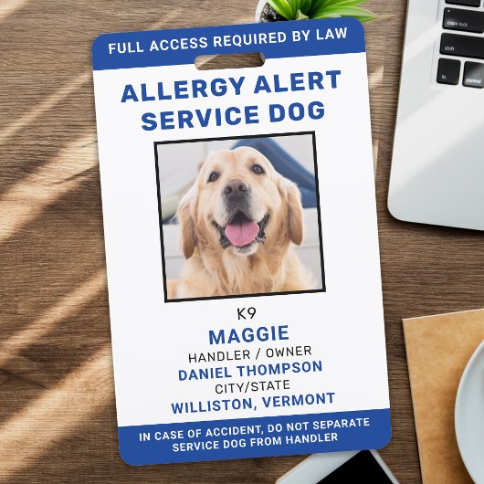 Gepersonaliseerde foto Blauwe Allergie Alert Servi Badge