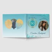 Gepersonaliseerde foto Blauwgroen Blue Glitter 50e Gastenboek (Volledig)