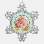 Gepersonaliseerde foto Blauwgroen hemelse sneeuwvl Tin Sneeuwvlok Ornament (Voorkant)