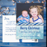 Gepersonaliseerde foto Blue Candy Cane Christmas Feestdagenkaart<br><div class="desc">Voeg gewoon de foto van uw kinderen of familie toe aan dit leuke Merry Christmas briefkaart. Het is een lieve en betaalbare manier om vrolijk kerstfeest te zeggen tegen je vrienden en familie en hen bij te werken met een foto! Schattigee accenten op de achterkant van briefkaart zoals een snoeprietstok...</div>