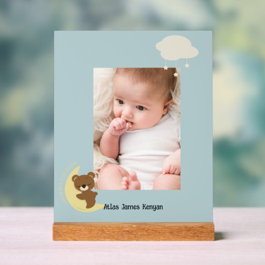 Gepersonaliseerde foto boven het maanteken acryl bord (Neutraal)