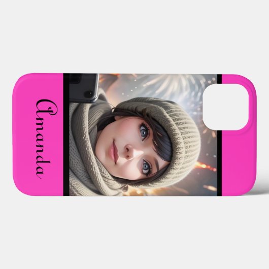 Gepersonaliseerde foto Bright Neon Pink Case-Mate iPhone Case (Achterkant (horizontaal))