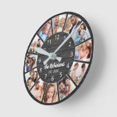 Gepersonaliseerde foto Collage Black Wood Familie Ronde Klok (Hoek)