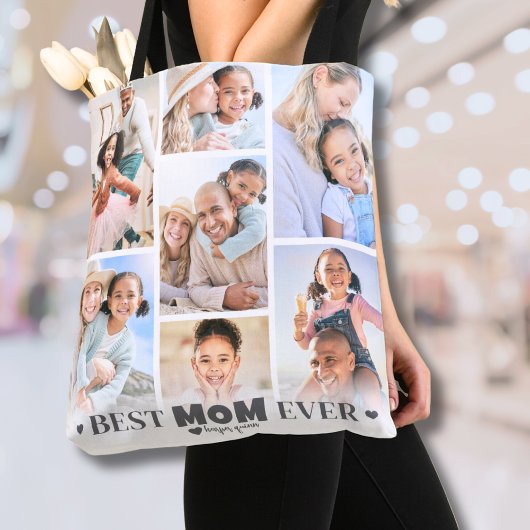 Gepersonaliseerde foto collage moeder tote bag