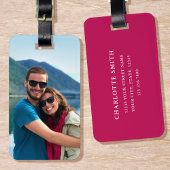 Gepersonaliseerde foto Deep Pink Simple Modern Bagagelabel