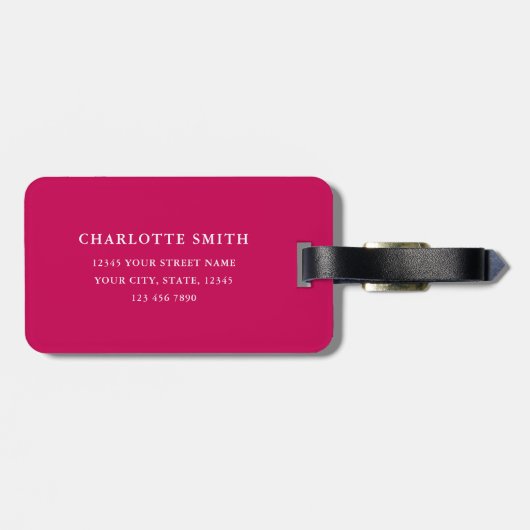 Gepersonaliseerde foto Deep Pink Simple Modern Bagagelabel (Achterkant horizontaal)